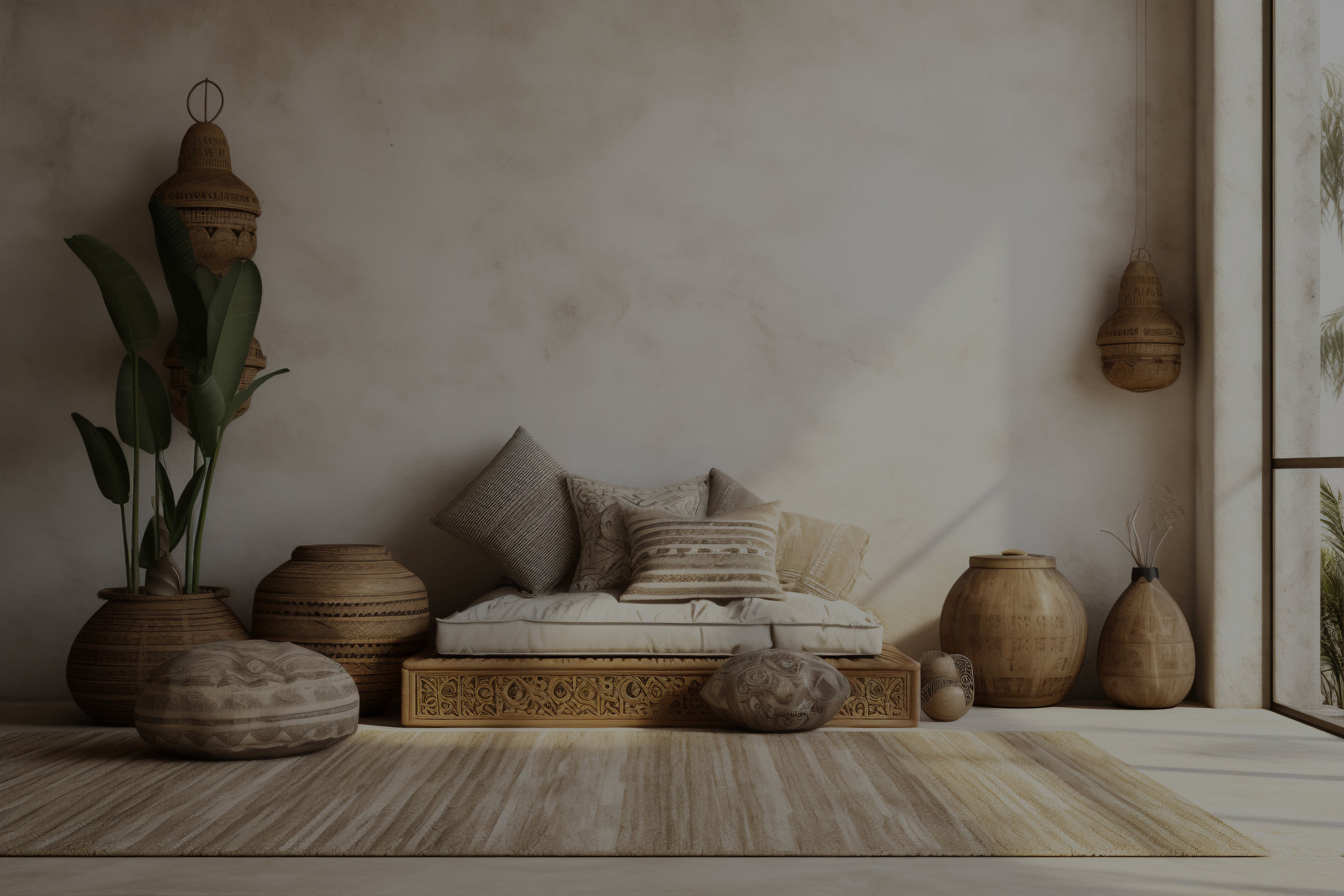 Luxury living room with silver velvet couches and wood decor details, styled by Casa Duah